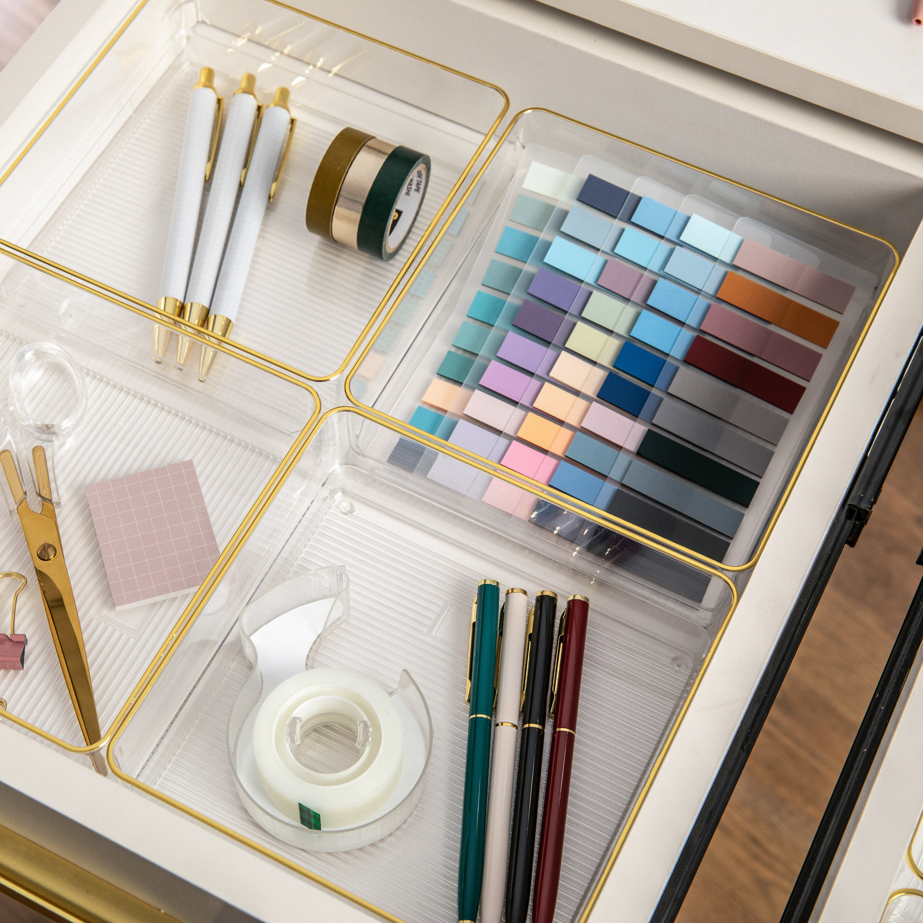 Martha Stewart Kerry Plastic Stackable Office Desk Drawer Organizers